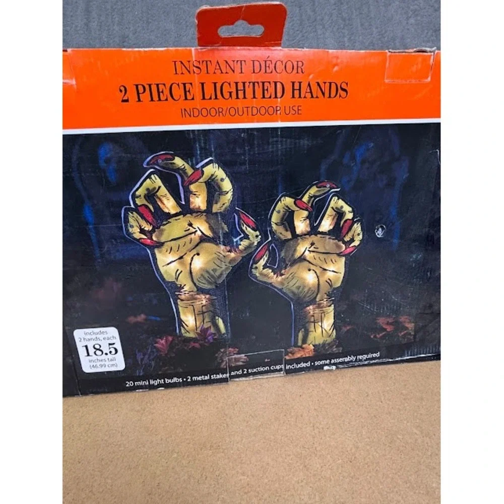 Halloween Lighted Monster Hands 18.5 Inch‎ Yard Stakes Window Decor 2 Piece Set